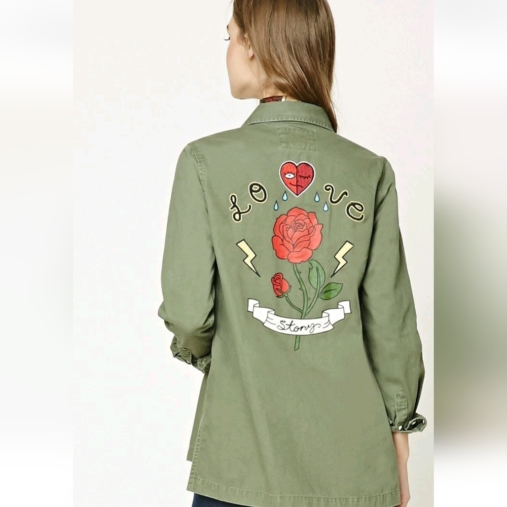 Forever 21 Olive Green Embroidered Utility Jacket Size Small